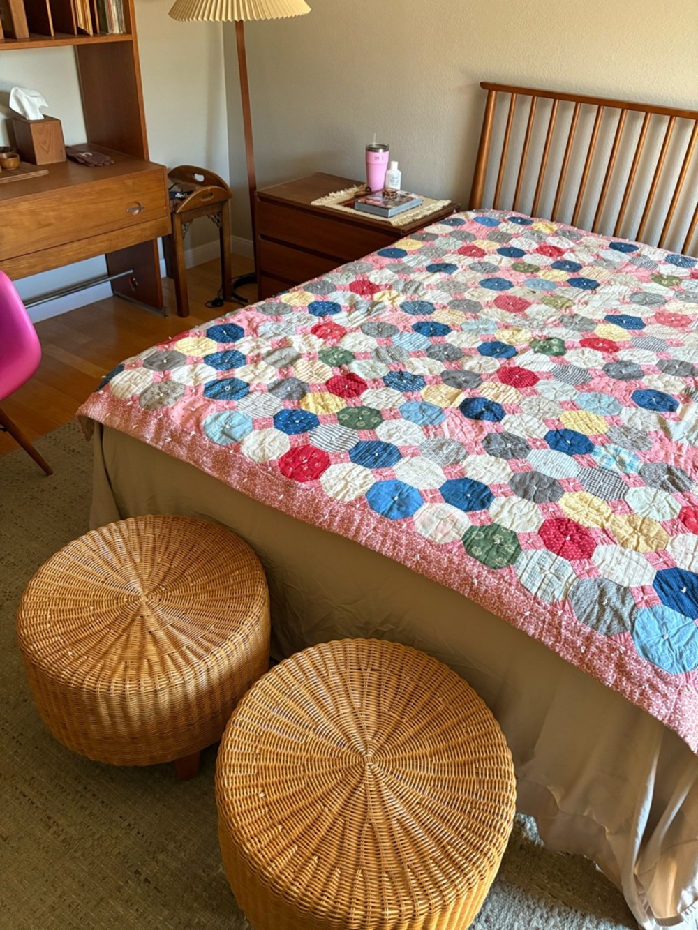 Vintage Handmade Patchwork Pink Multicolor Quilt - Home Bedding
